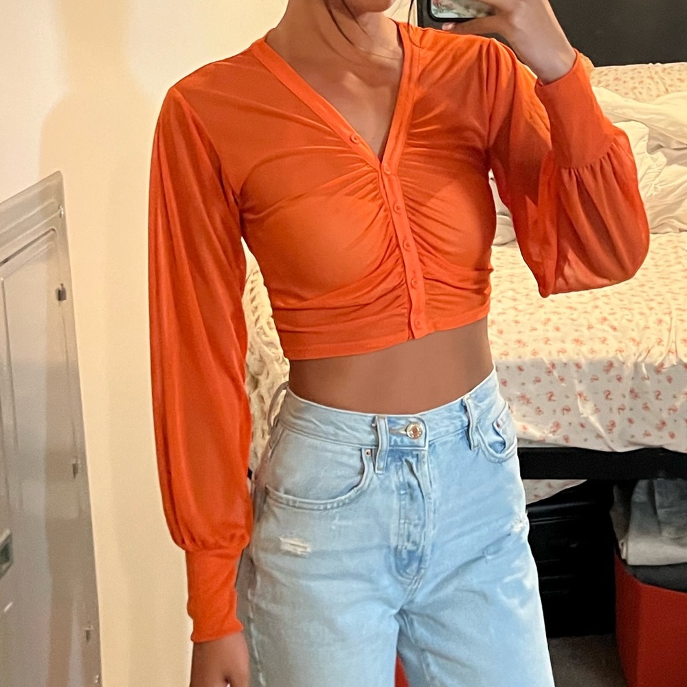 Urban Outfitters Orange Mesh Shirt